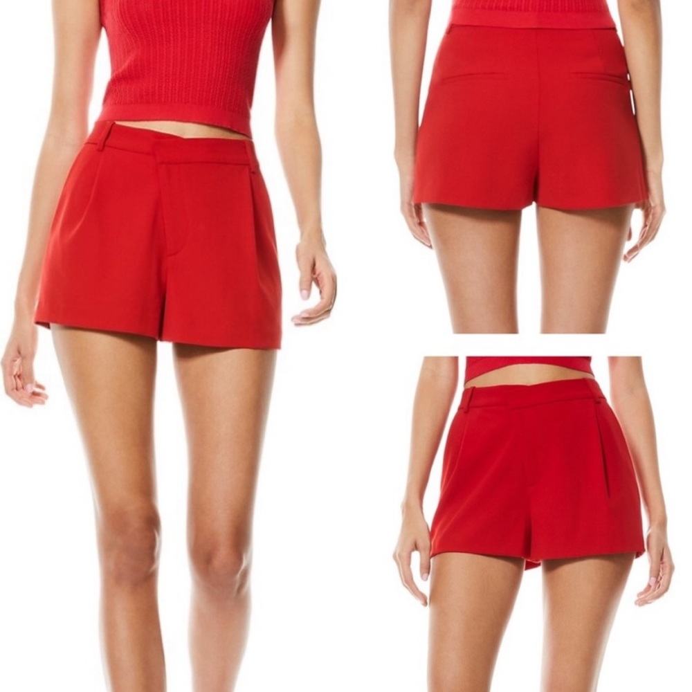 Alice and Olivia Dawson Asymmetrical Ruby Red Waistband Short in Size 0